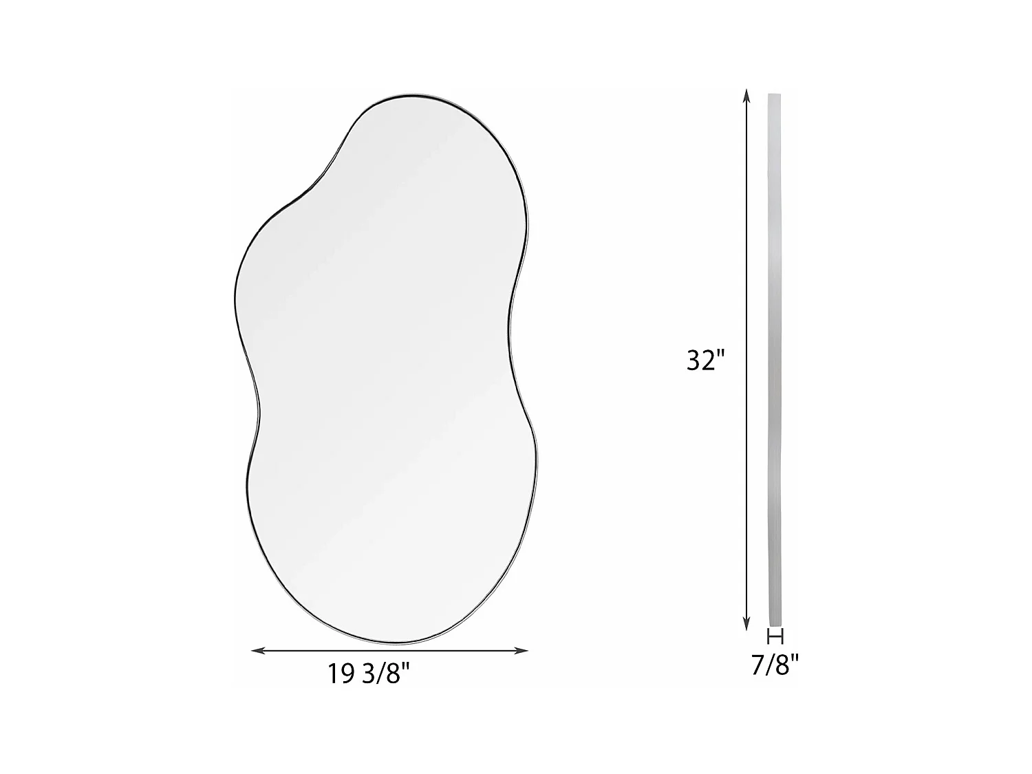 Espejo de pared asimétrico, marco de metal, diseño moderno, plata, cristal y metal (82x2x48,5 cm)