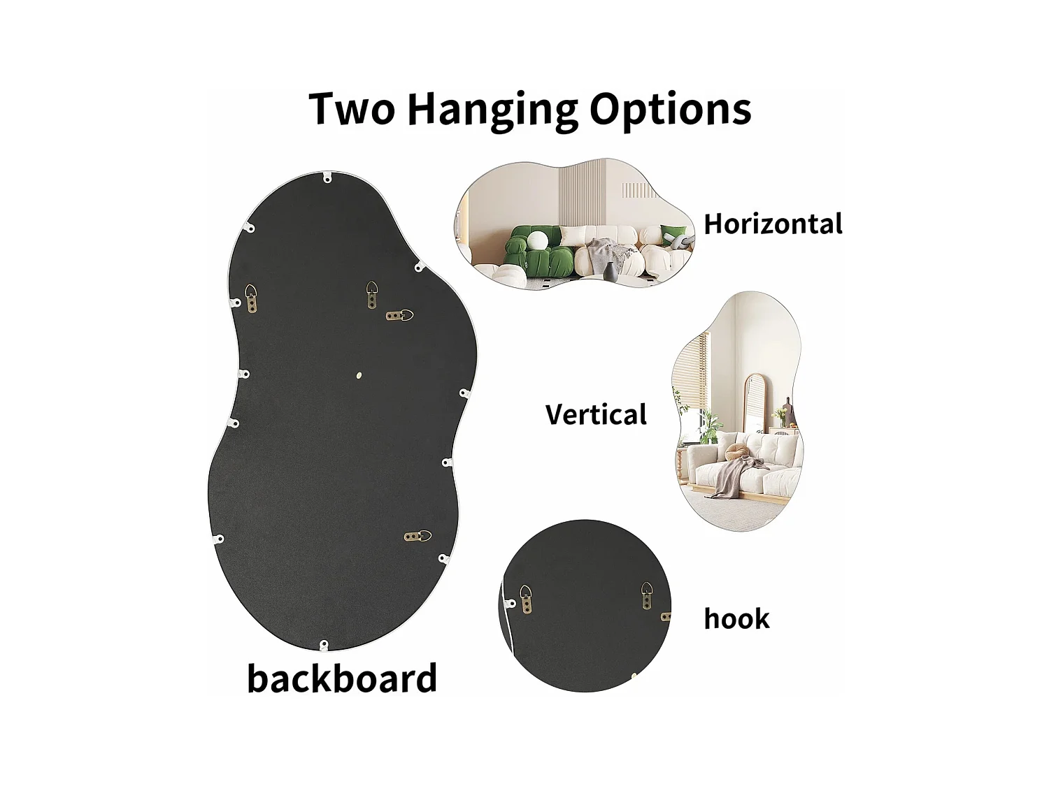 Espejo de pared asimétrico, marco de metal, diseño moderno, plata, cristal y metal (82x2x48,5 cm)