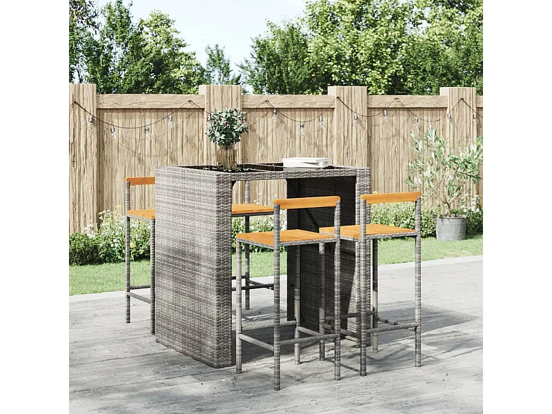 Tabourets de bar lot de 4 gris résine tressée et bois d'acacia