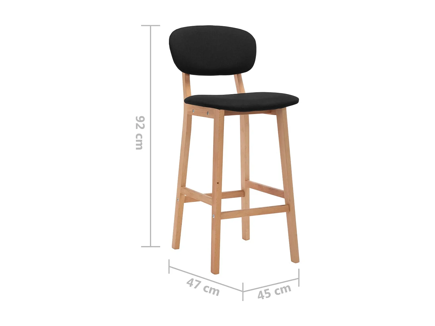Tabourets de bar lot de 2 noir tissu