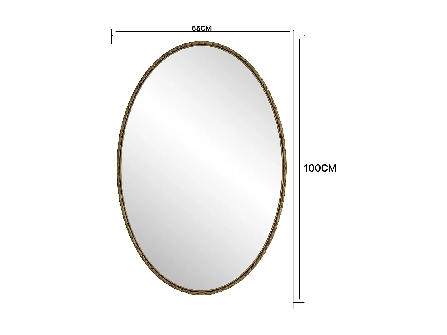 Ovale spiegel met ijzeren frame, antiek effect, wanddecoratie, glas en MDF, goud (65x3x100 cm)