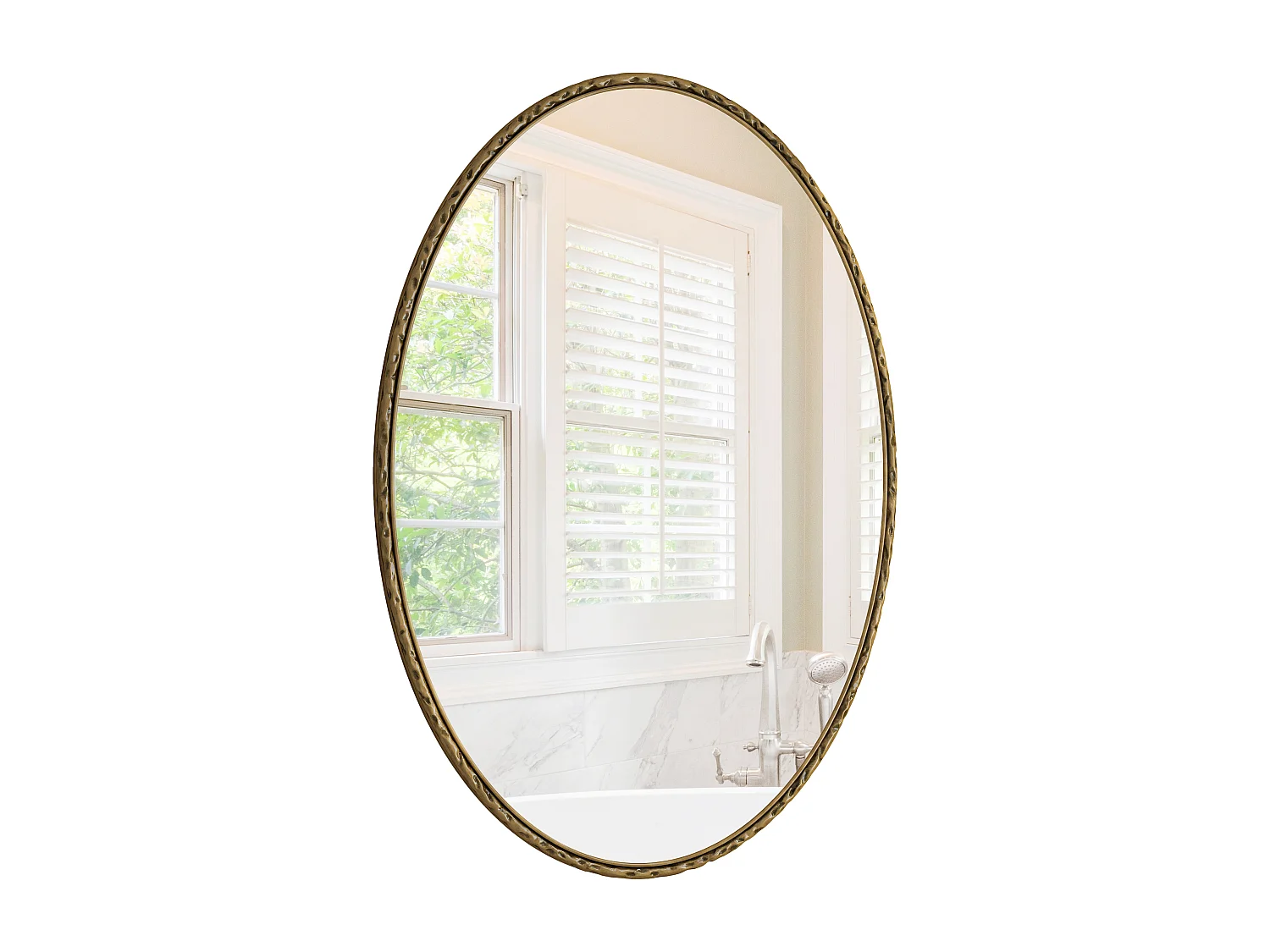 Ovale spiegel met ijzeren frame, antiek effect, wanddecoratie, glas en MDF, goud (65x3x100 cm)