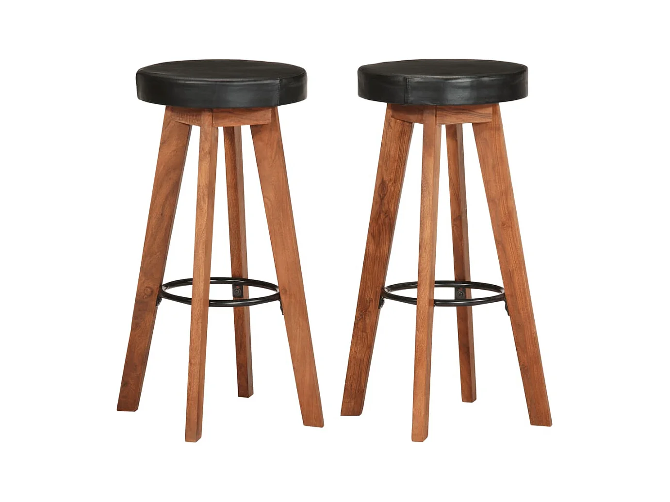 Sgabelli da bar 2 pezzi in vera pelle e legno massello di acacia