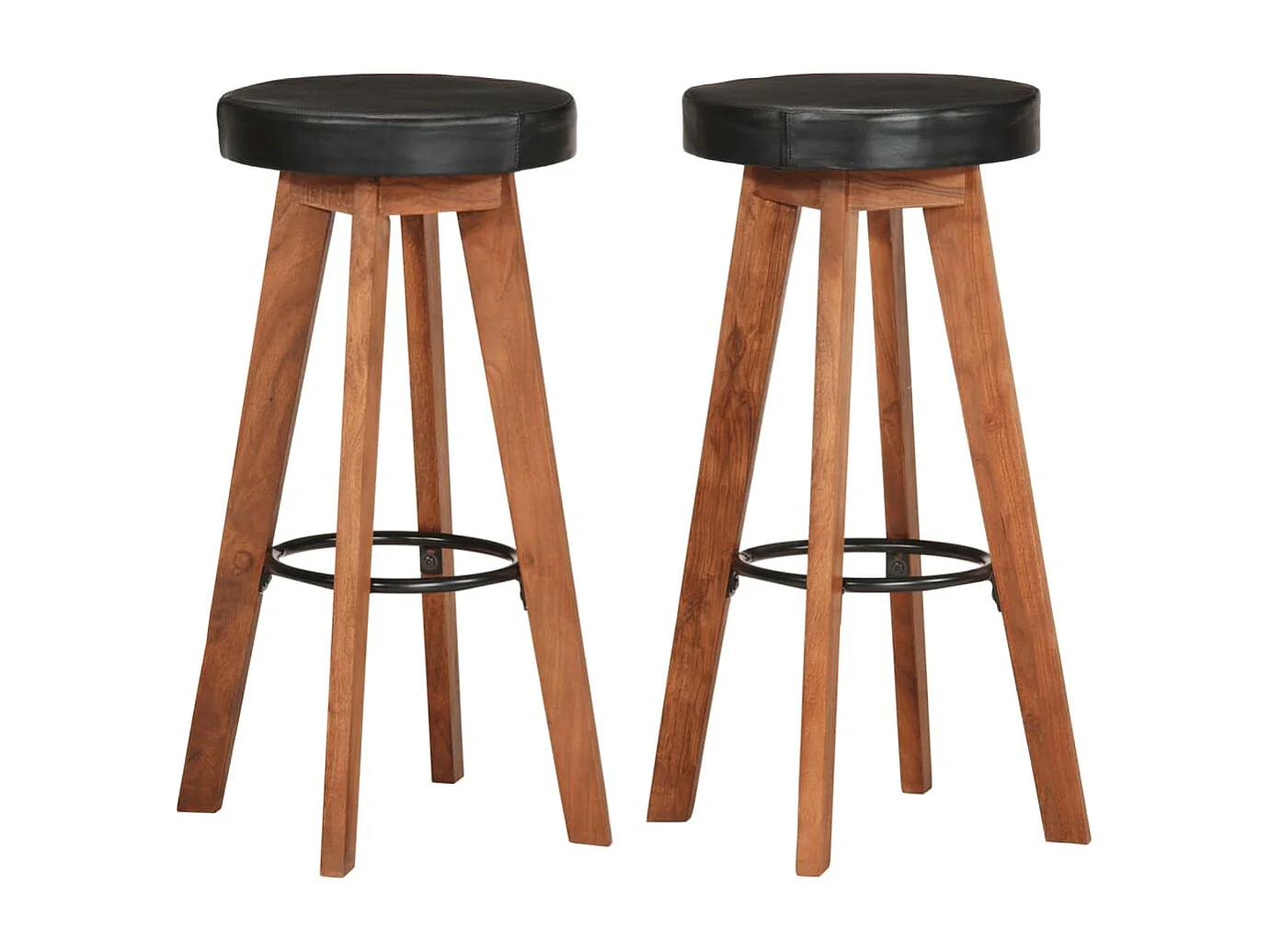 Tabourets de bar 2 pcs Cuir véritable et bois d'acacia solide