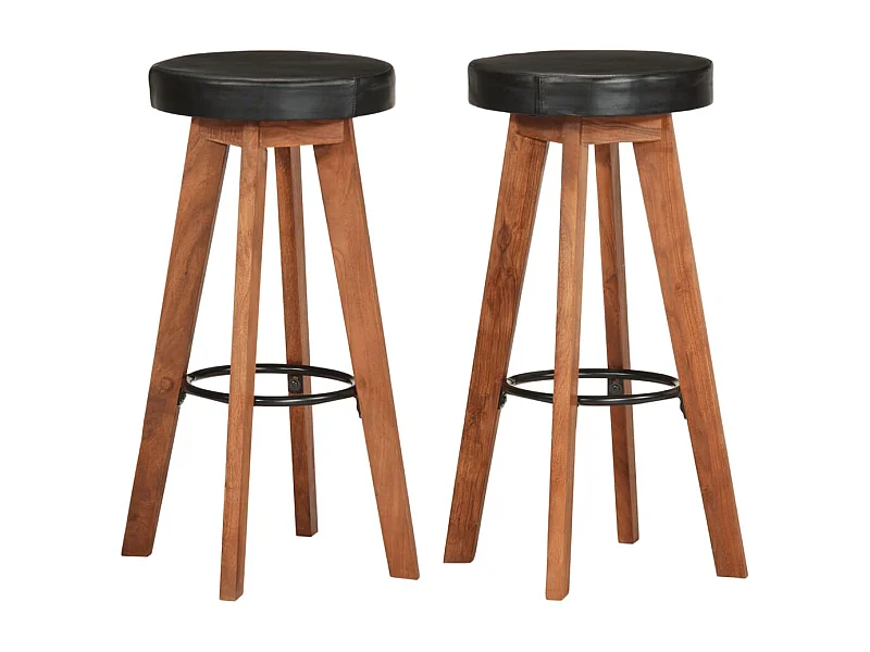 Tabourets de bar 2 pcs Cuir véritable et bois d'acacia solide
