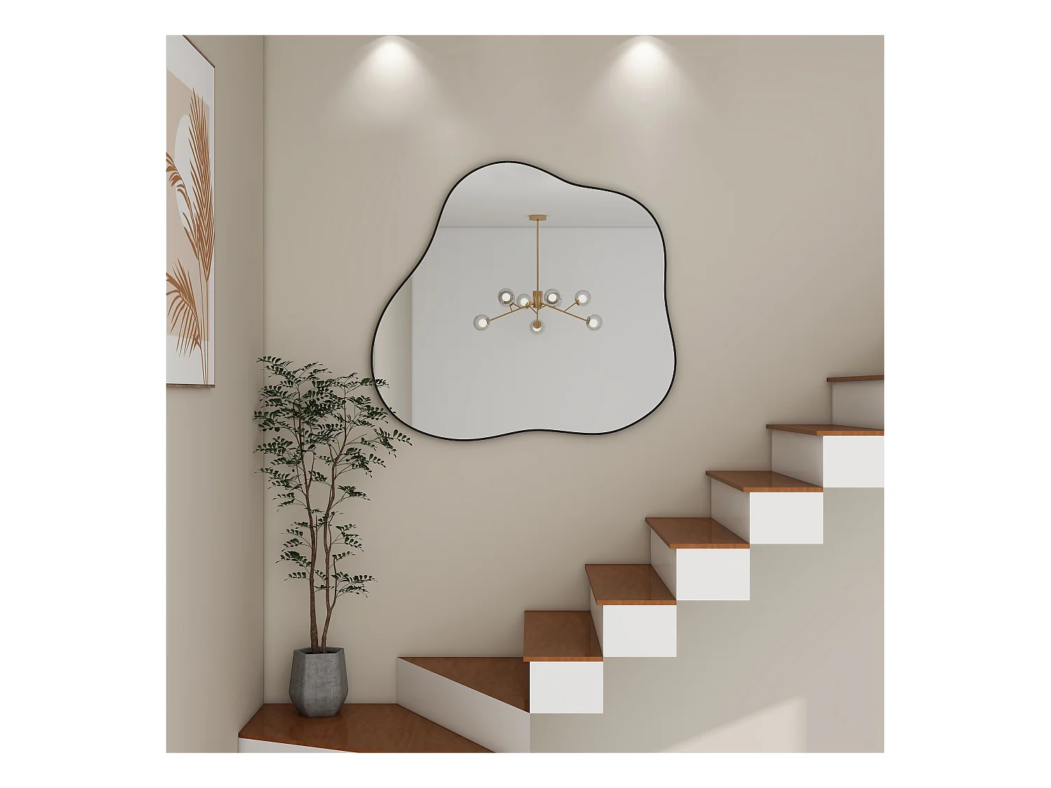 Miroir décoratif mural en métal, forme nuage irrégulière, verre et métal, noir (73x2x81 cm)