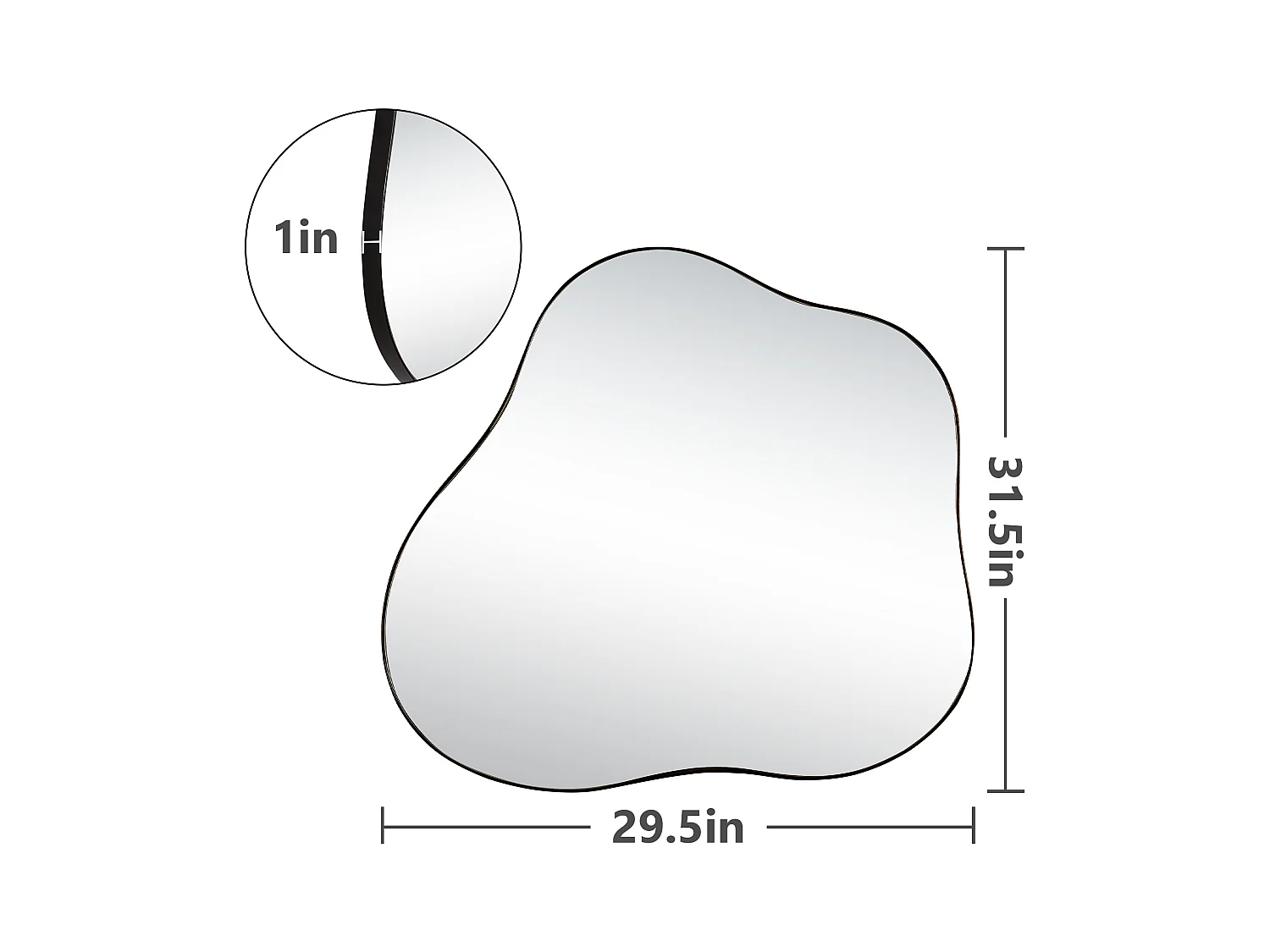 Miroir décoratif mural en métal, forme nuage irrégulière, verre et métal, noir (73x2x81 cm)