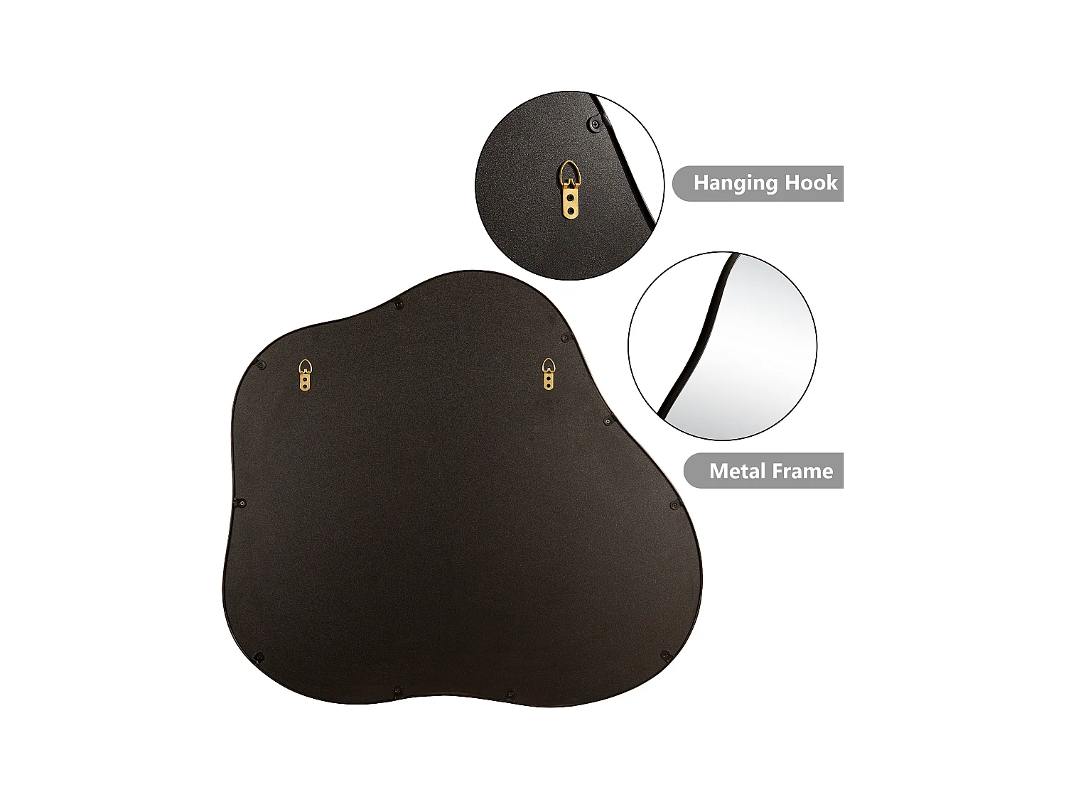 Miroir décoratif mural en métal, forme nuage irrégulière, verre et métal, noir (73x2x81 cm)