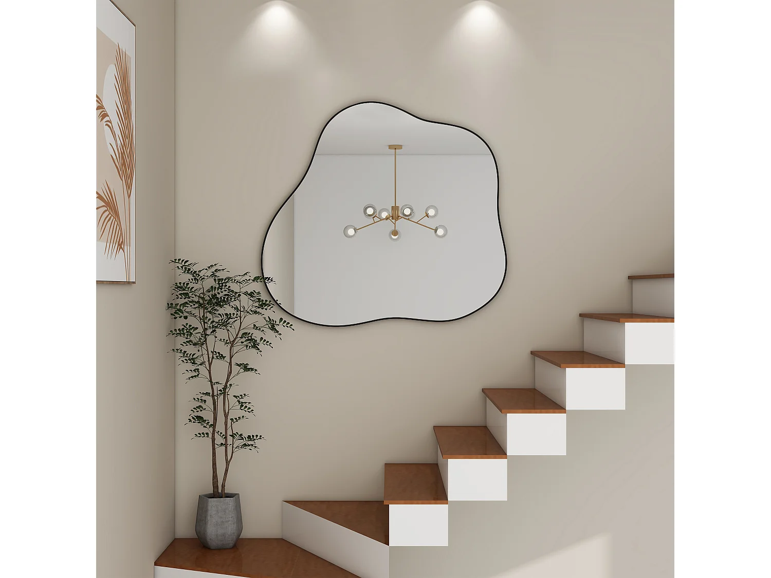 Miroir décoratif mural en métal, forme nuage irrégulière, verre et métal, noir (73x2x81 cm)