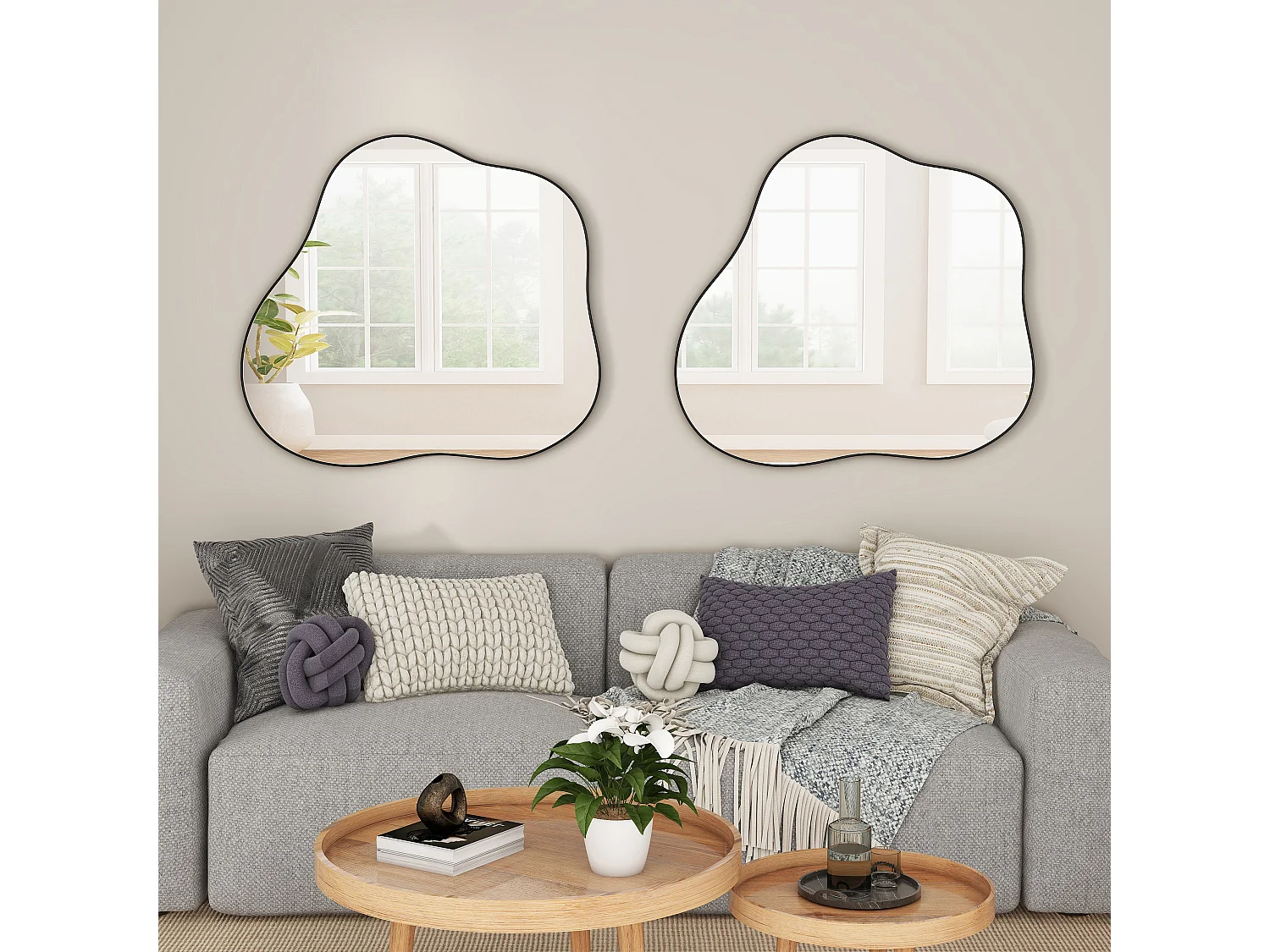 Miroir décoratif mural en métal, forme nuage irrégulière, verre et métal, noir (73x2x81 cm)