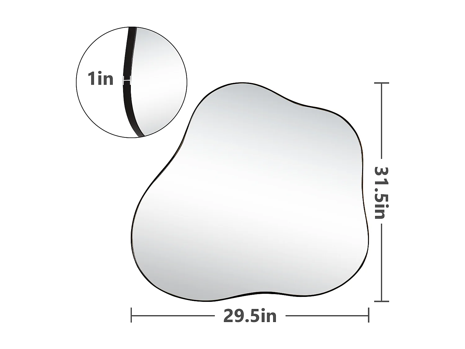 Miroir décoratif mural en métal, forme nuage irrégulière, verre et métal, noir (73x2x81 cm)