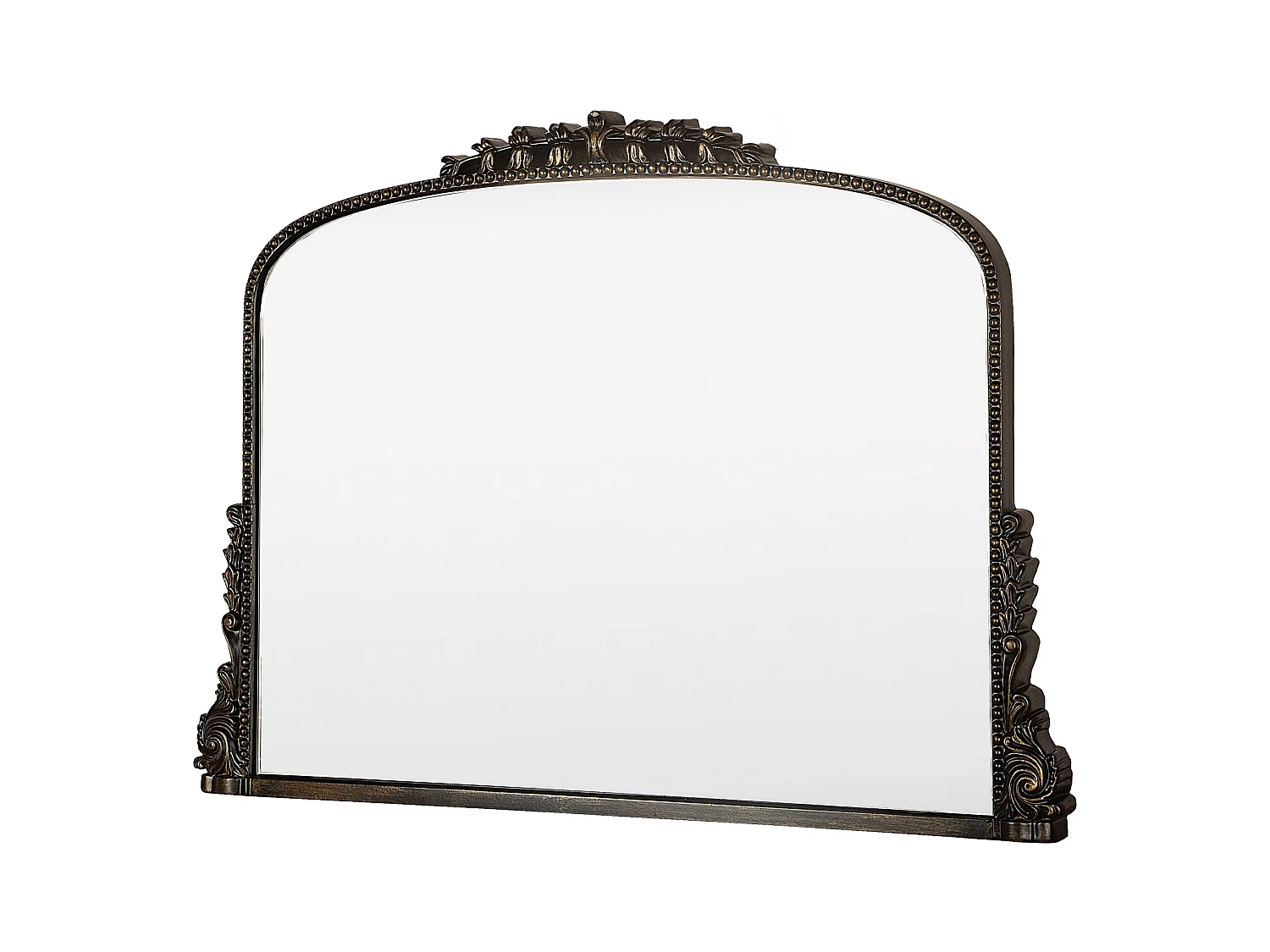 Specchio da parete ad arco vintage, cornice in resina decorata, design barocco, nero (89x5,2x65,8 cm)