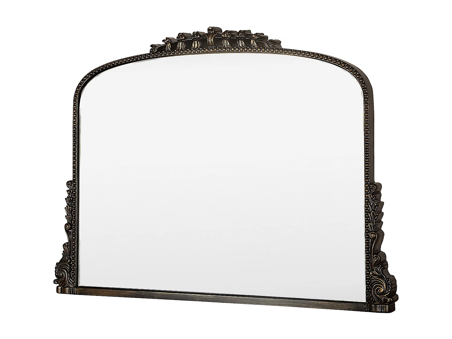 Espejo de pared arqueado vintage, marco de resina ornamentada, diseño barroco, negro (89 x 5,2 x 65,8 cm)