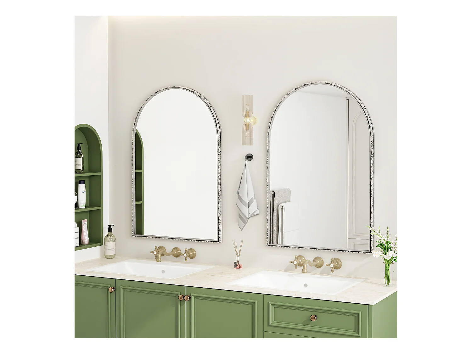 Miroir Arqué, Miroir de Mur avec Cadre en Fer, Verre, Argenté (65x2.5x91 cm)