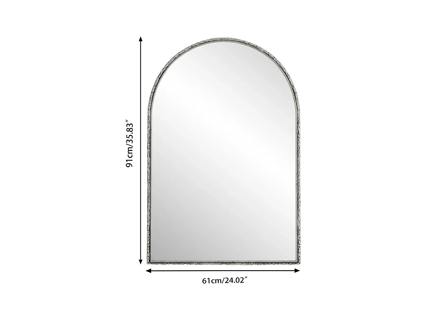 Miroir Arqué, Miroir de Mur avec Cadre en Fer, Verre, Argenté (65x2.5x91 cm)