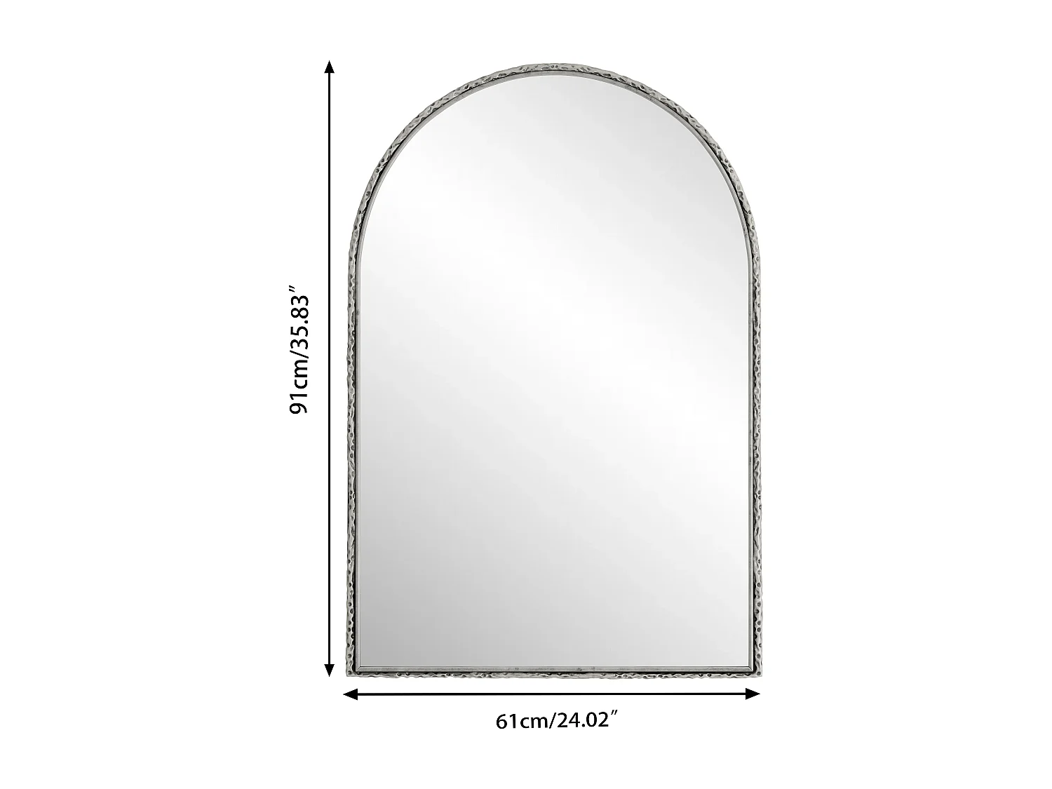 Miroir Arqué, Miroir de Mur avec Cadre en Fer, Verre, Argenté (65x2.5x91 cm)