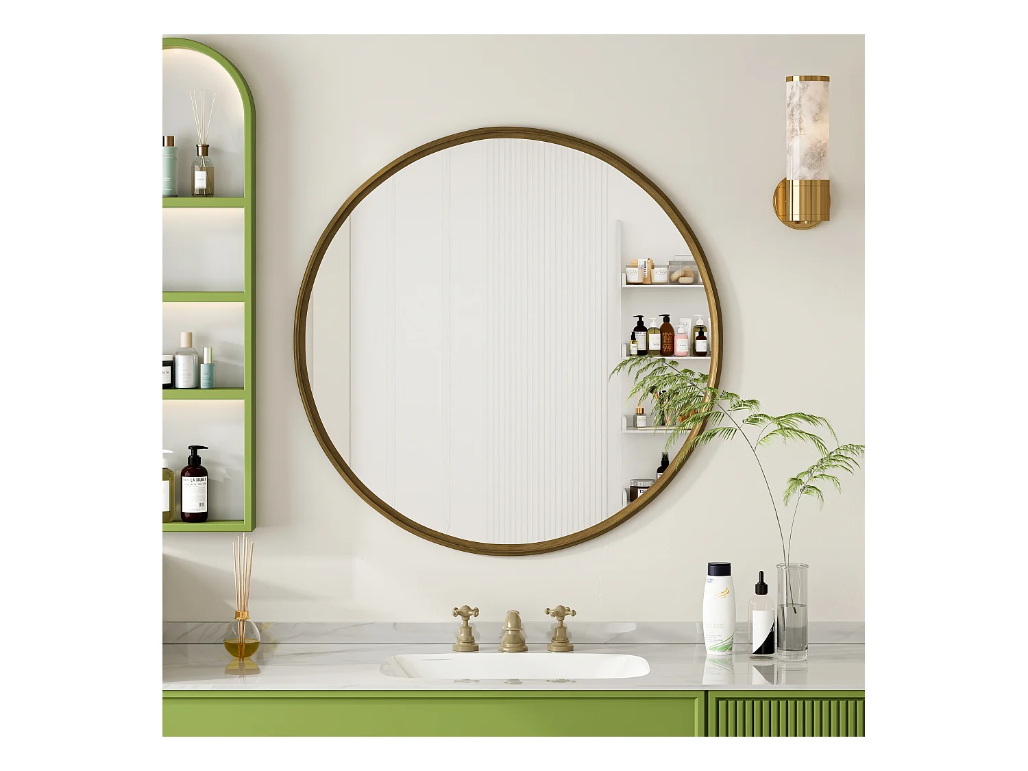 Miroir Rond, Miroir de Mur avec Cadre en Fer, Métal, Bronze (80x80x2 cm)
