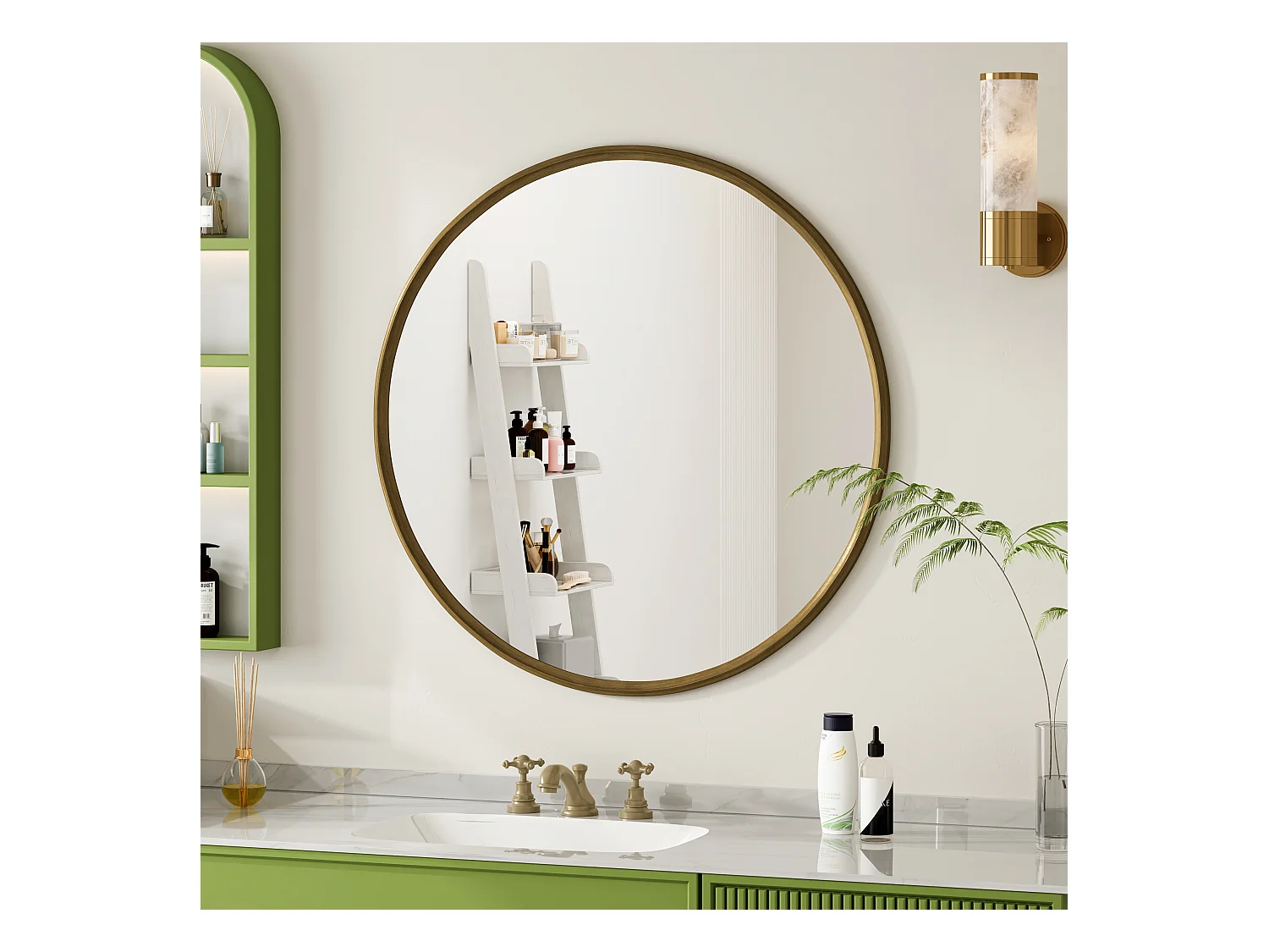 Miroir Rond, Miroir de Mur avec Cadre en Fer, Métal, Bronze (80x80x2 cm)