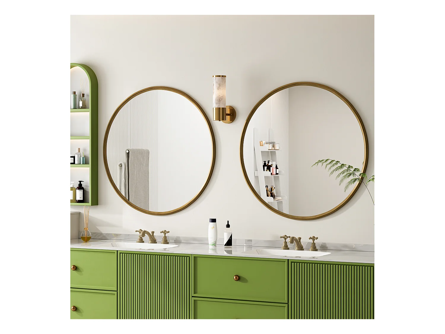 Miroir Rond, Miroir de Mur avec Cadre en Fer, Métal, Bronze (80x80x2 cm)