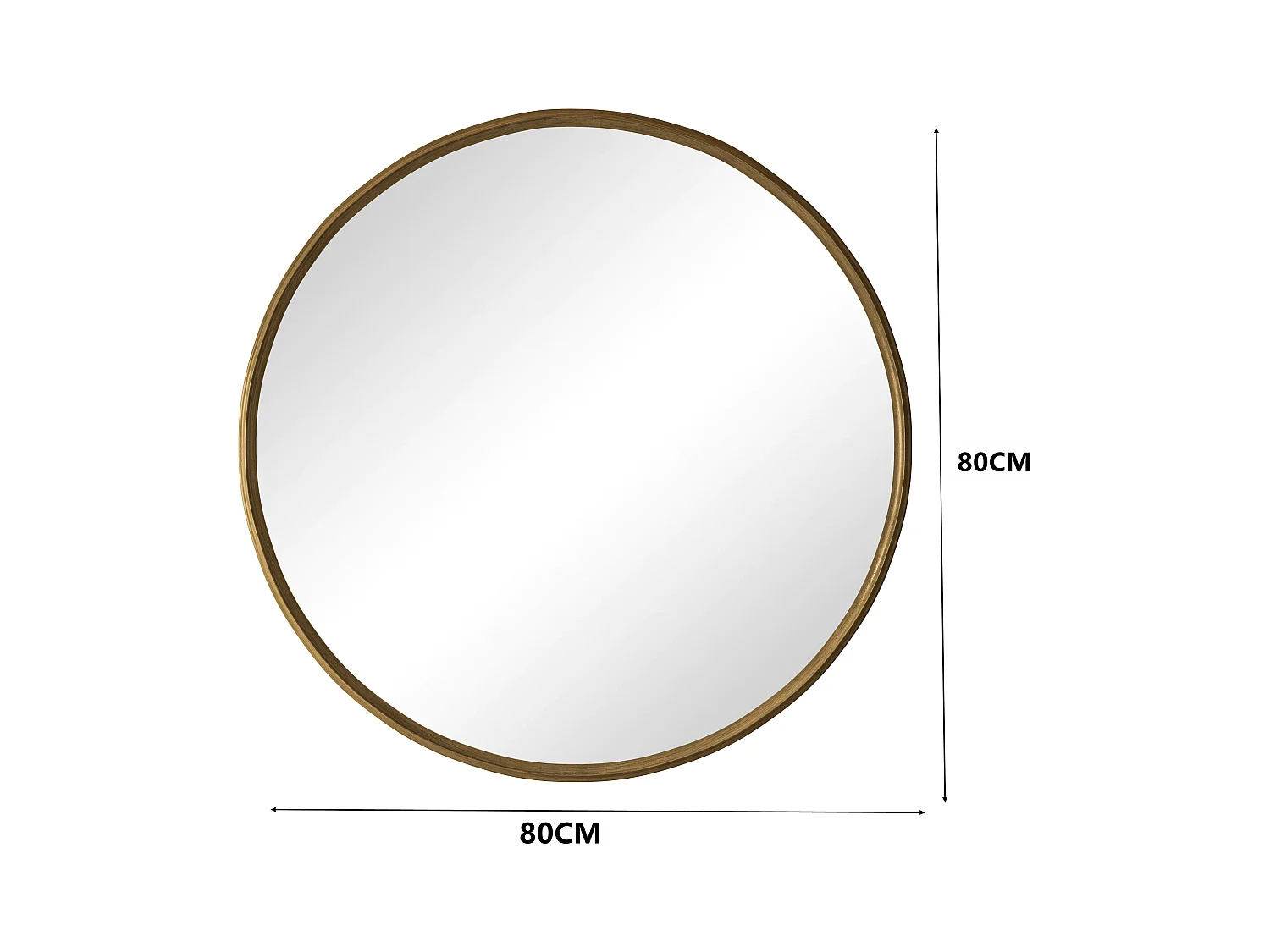 Miroir Rond, Miroir de Mur avec Cadre en Fer, Métal, Bronze (80x80x2 cm)