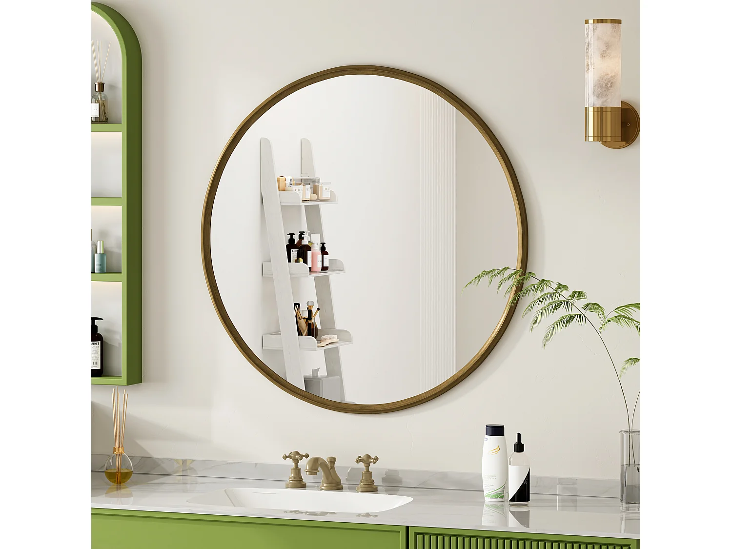 Ronde spiegel, wandspiegel met ijzeren frame, metaal, brons (80x80x2 cm)