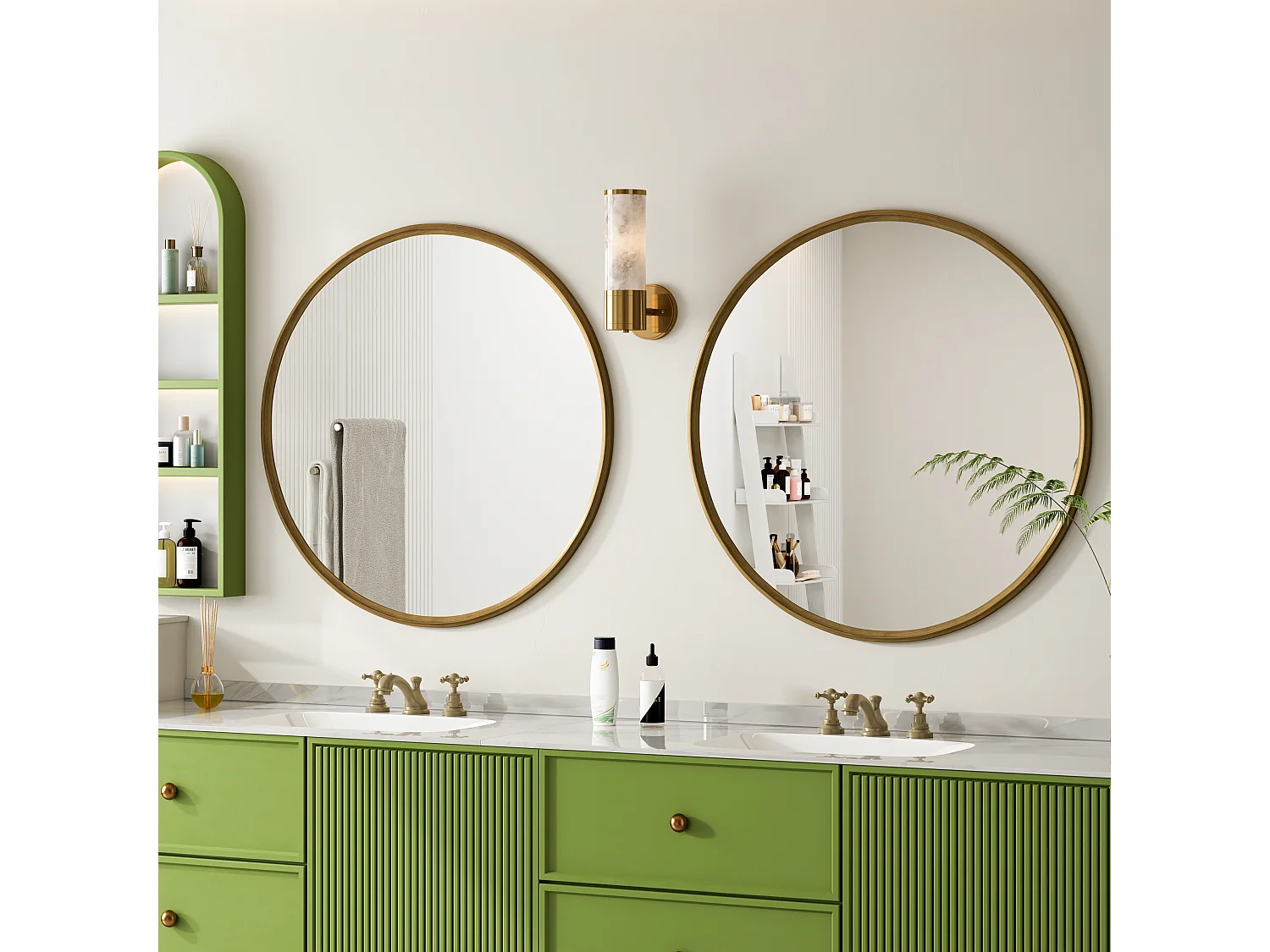 Ronde spiegel, wandspiegel met ijzeren frame, metaal, brons (80x80x2 cm)