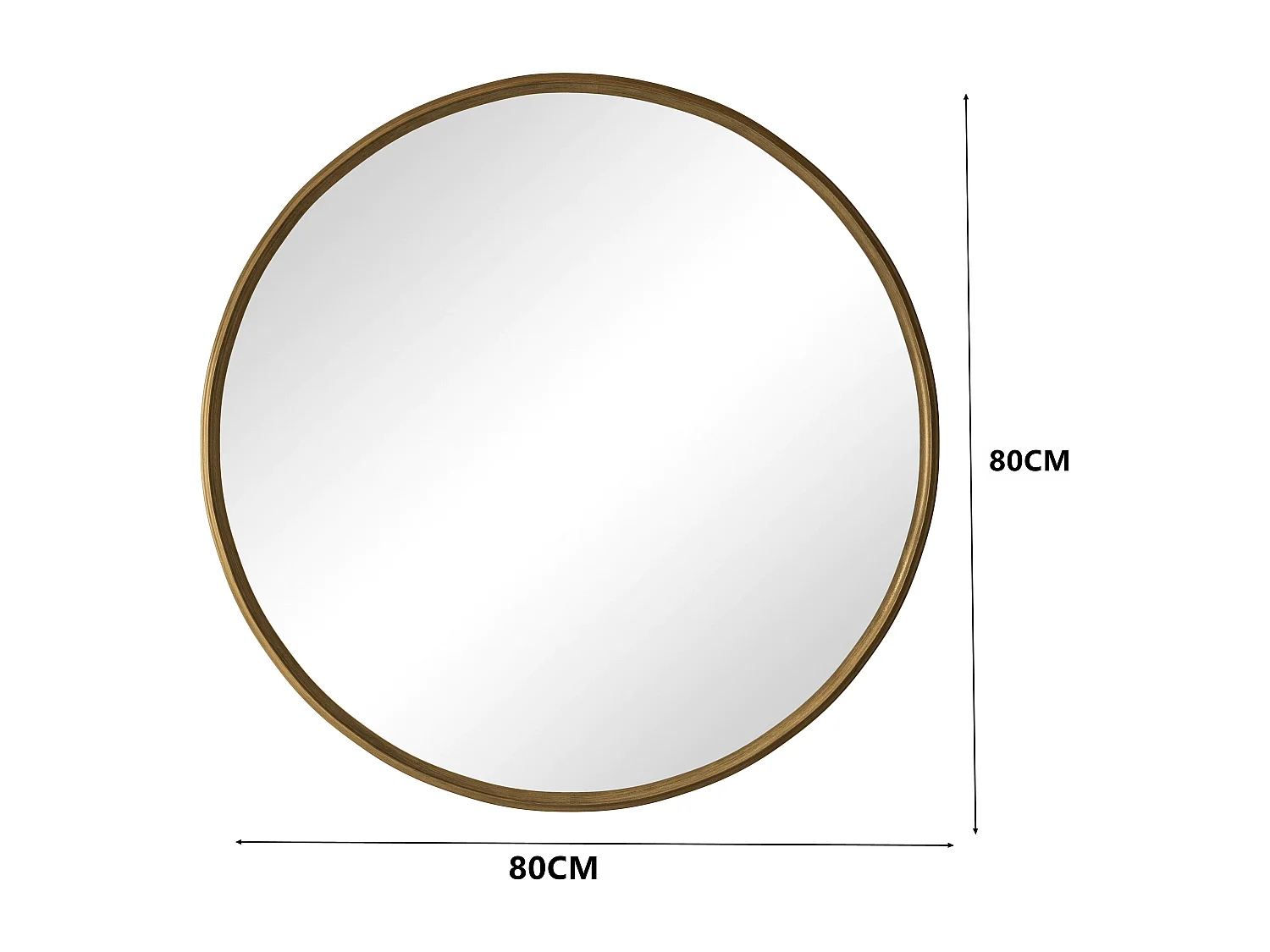 Ronde spiegel, wandspiegel met ijzeren frame, metaal, brons (80x80x2 cm)