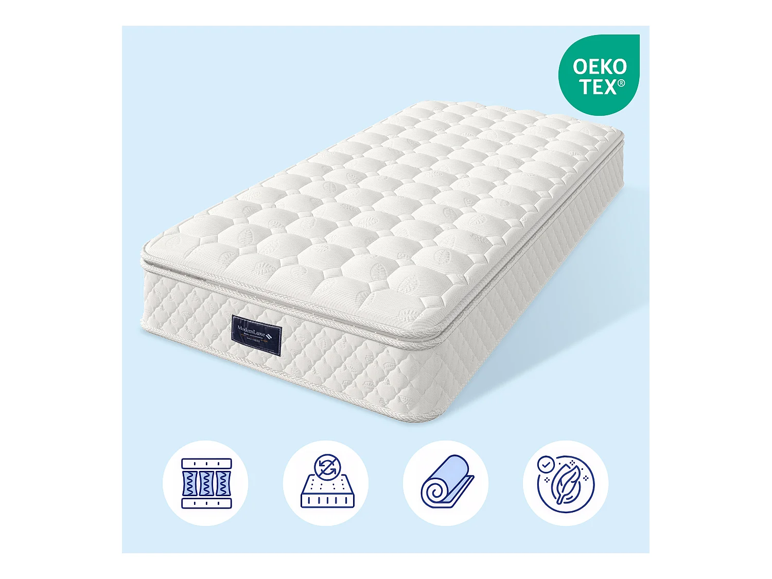 Pocketveringmatras, 7 koudschuimzones, 90x200cm, Oeko-Tex gecertificeerd, microvezel hoes, 100 nachten proefliggen, hardheid H3, 25cm