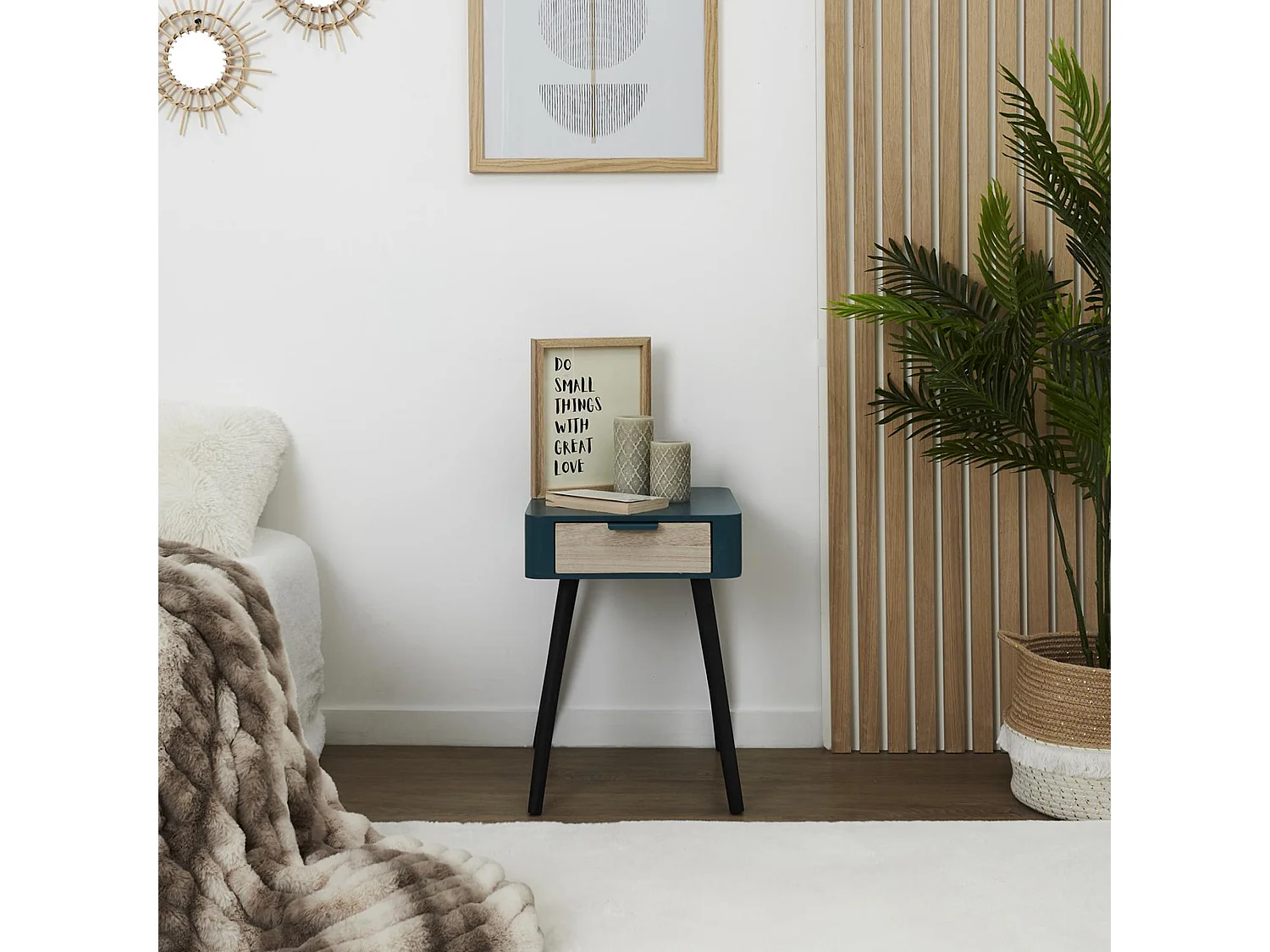 Table de chevet 1 tiroir en bois collection SHIREL bleu canard