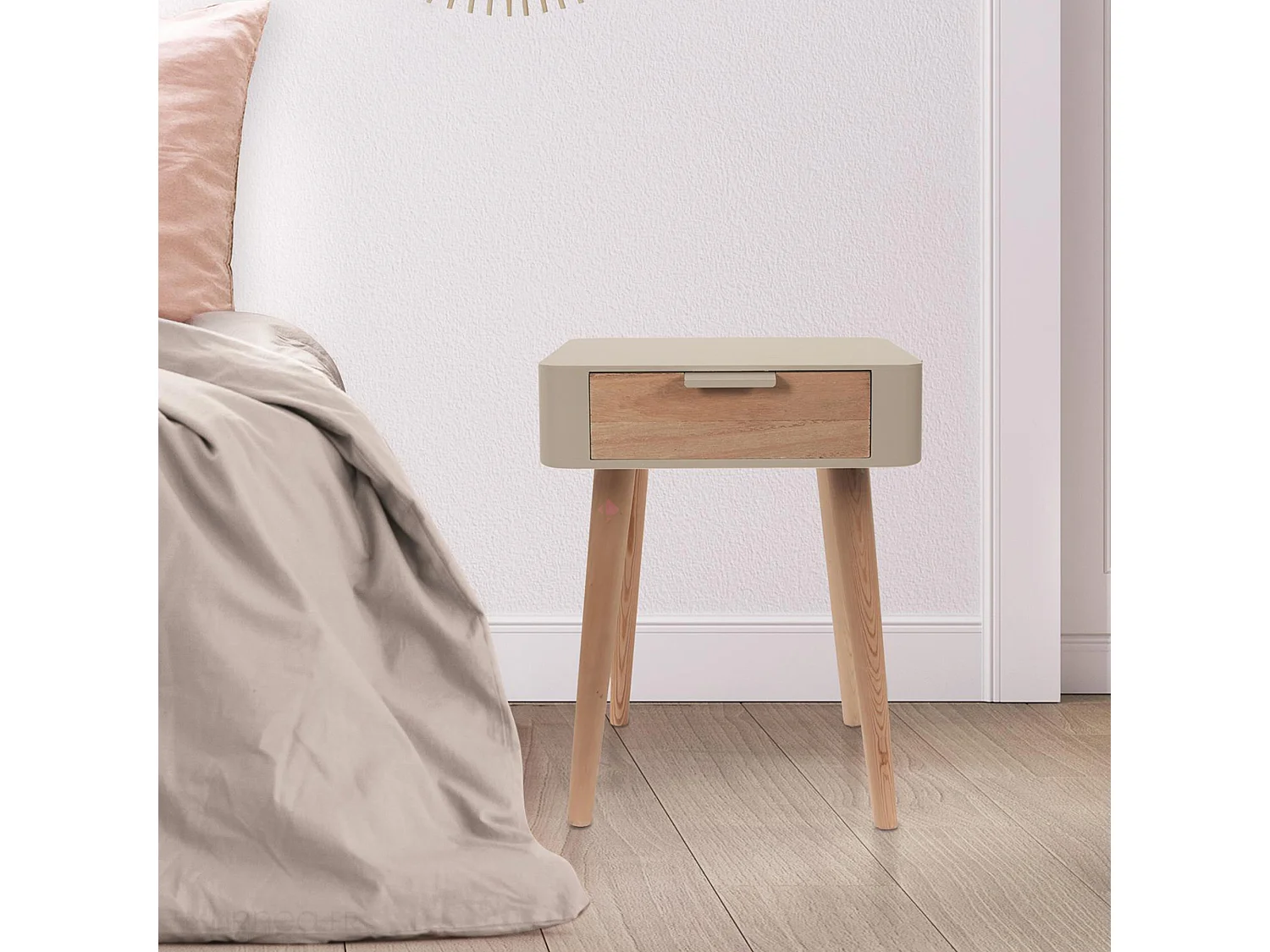 Table de chevet 1 tiroir en bois collection SHIREL taupe