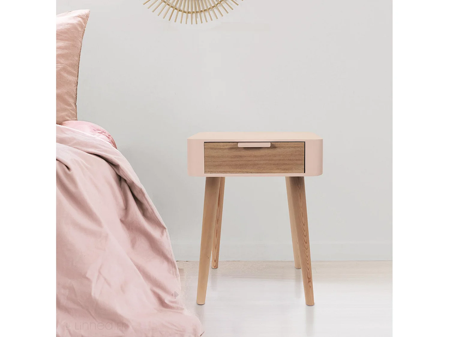 Table de chevet 1 tiroir en bois collection SHIREL rose