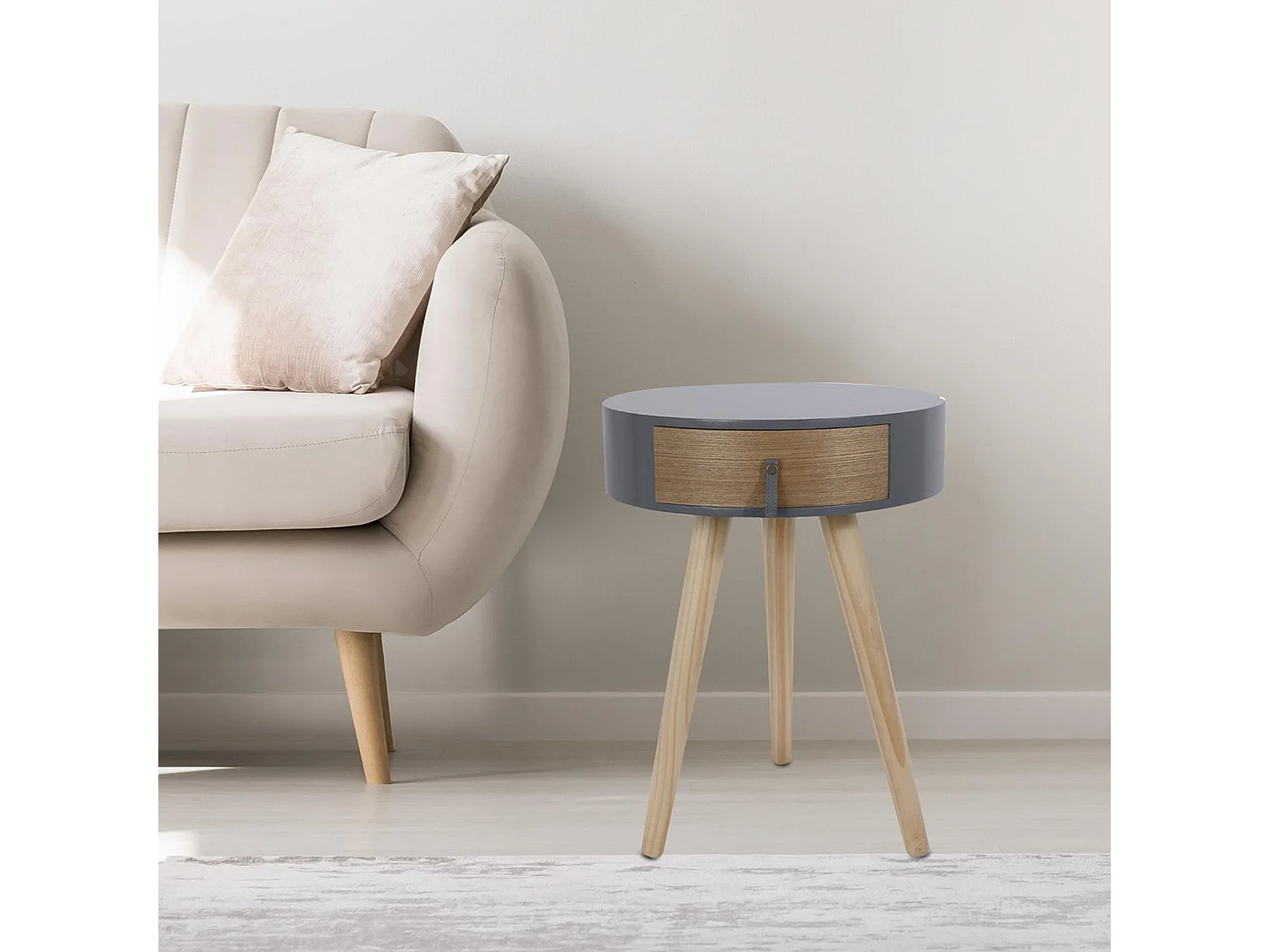 Table de chevet 1 tiroir en bois collection NORA coloris gris