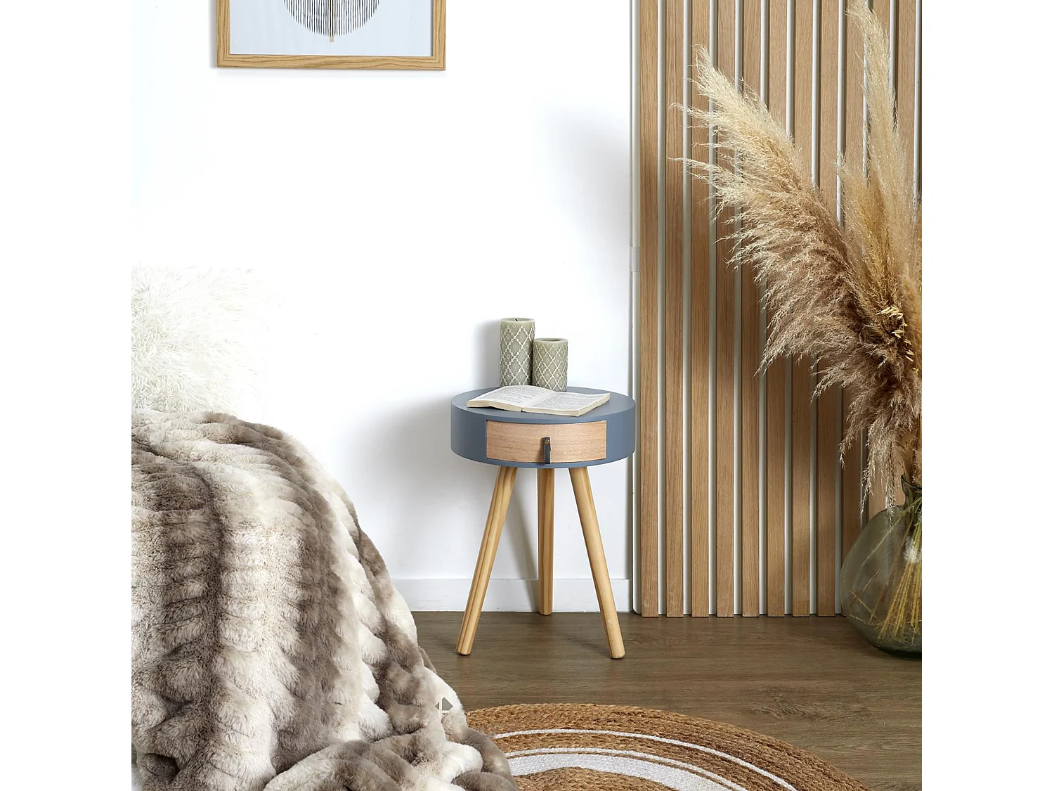 Table de chevet 1 tiroir en bois collection NORA coloris gris