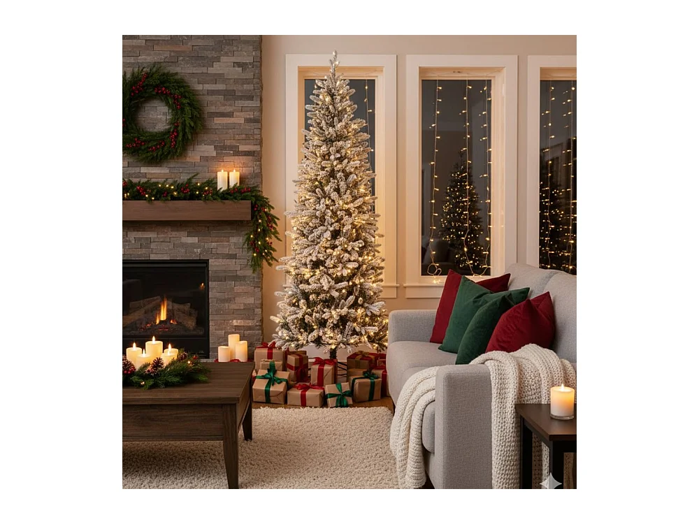 Albero di Natale Slim innevato "Snowflake" in PE effetto real touch + PVC + flock 240 cm