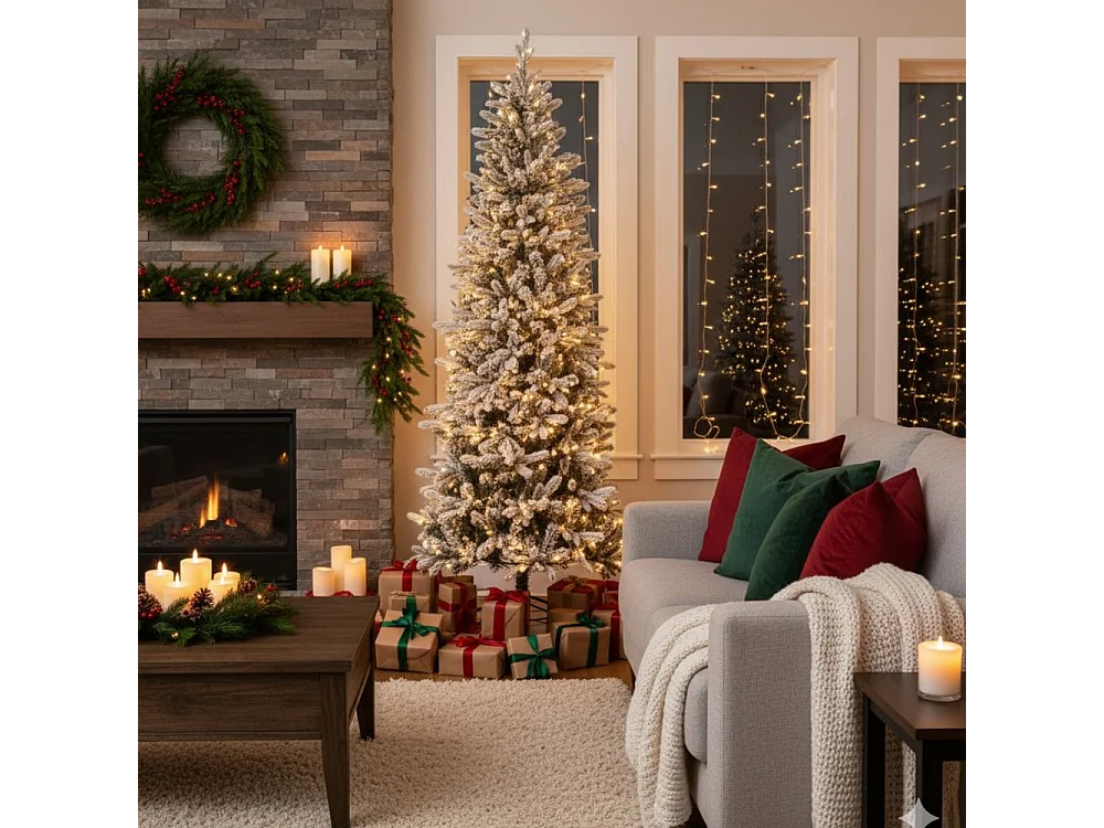 Árbol de Navidad de copos de nieve finos de tacto real PE + PVC + flocado, 240 cm