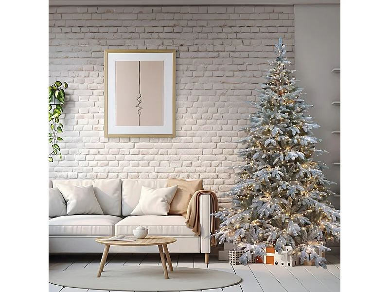 Albero di Natale innevato "Sistem flok" con micro led in PE effetto Real Touch + PVC + Flock 240 cm