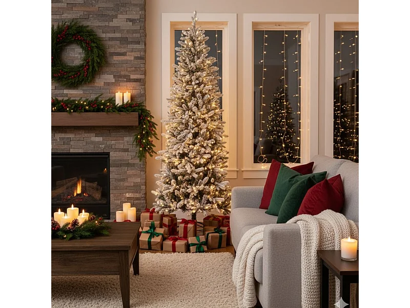 Albero di Natale Slim innevato "Snowflake" in PE effetto real touch + PVC + flock 180 cm