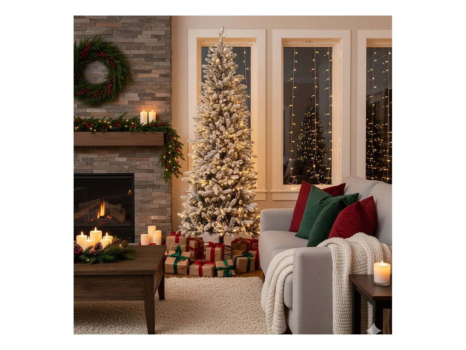 Albero di Natale Slim innevato "Snowflake" in PE effetto real touch + PVC + flock 180 cm