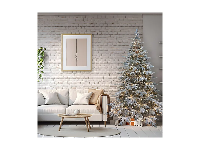 Schneebedeckter Weihnachtsbaum "Sistem flok" mit Micro-LEDs in PE Real Touch Effekt + PVC + Flock 180 cm