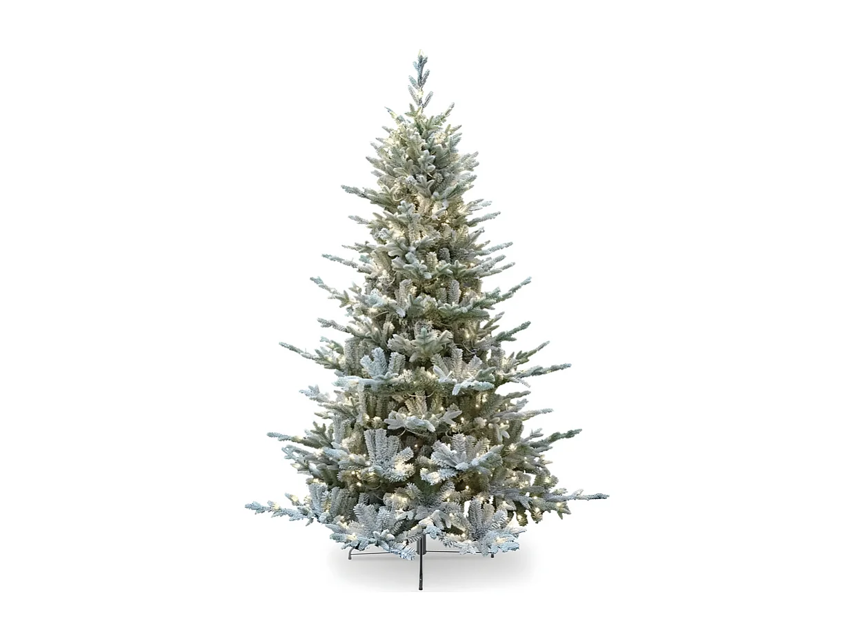 Besneeuwde kerstboom "Sistem flok" met micro-LED's in PE Real Touch-effect + PVC + Flock 180 cm