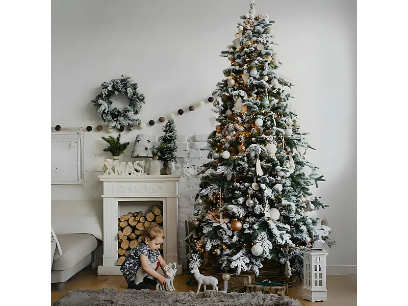 Moderner schneebedeckter Weihnachtsbaum "Astro" mit großen LEDs in PE + PVC + Flock 270 cm