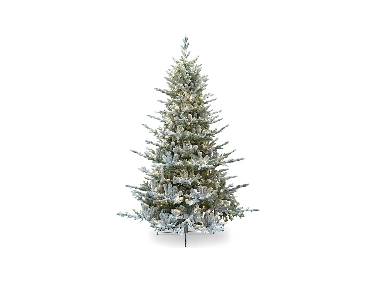 Schneebedeckter Weihnachtsbaum "Sistem flok" mit Micro-LEDs in PE Real Touch Effekt + PVC + Flock 210 cm