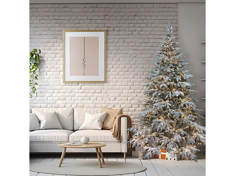Sapin de Noël enneigé "Sistem flok" avec micro LED en PE effet Real Touch + PVC + Flock 210 cm