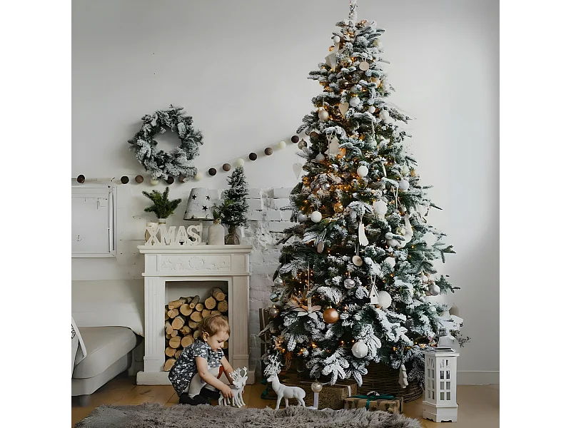 Albero di Natale innevato "Astro" moderno con big led in PE + PVC + Flock 180 cm