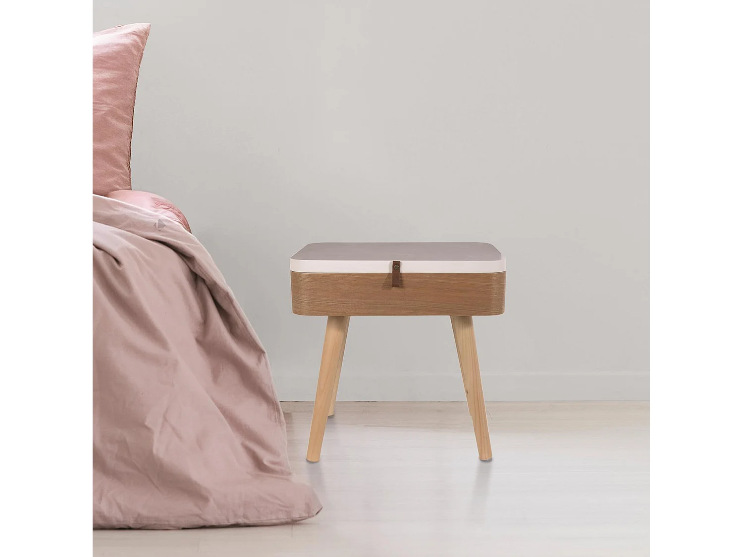 Table de chevet 1 tiroir en bois collection ELIN blanc et bois