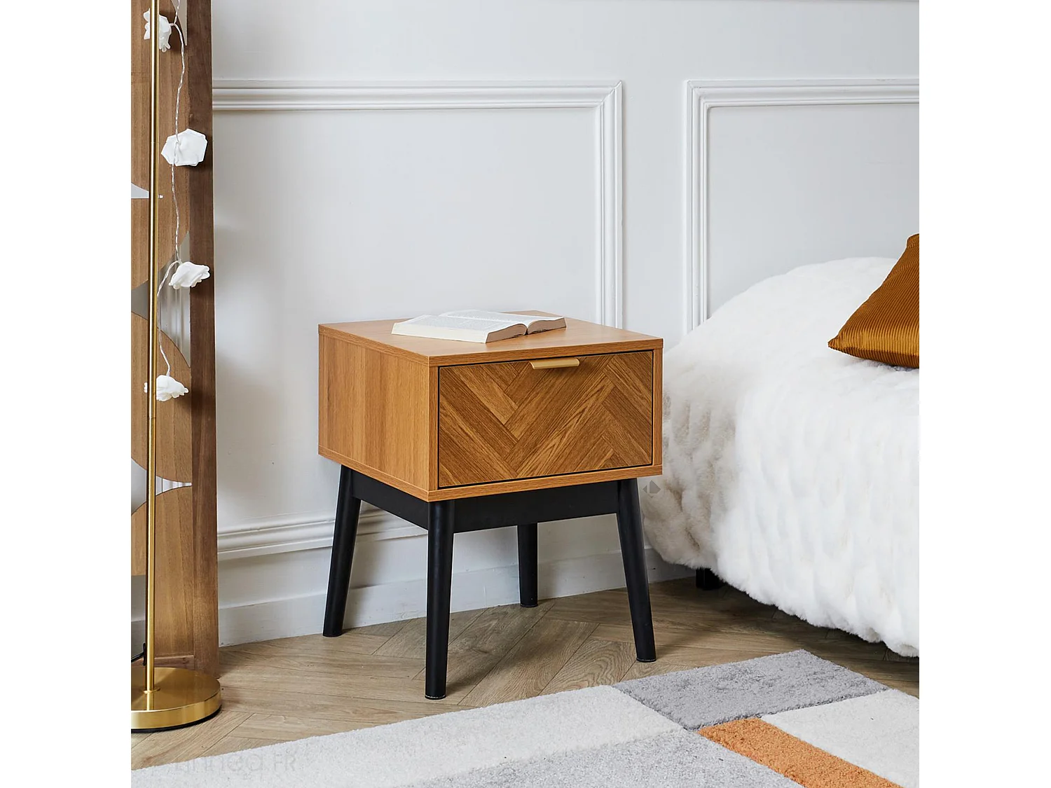 Table de chevet 1 tiroir en bois collection LUMINA marron bois