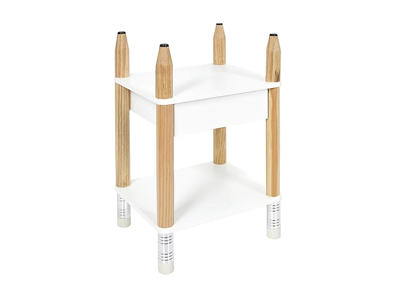 Table de chevet en bois collection CRAYON coloris blanc