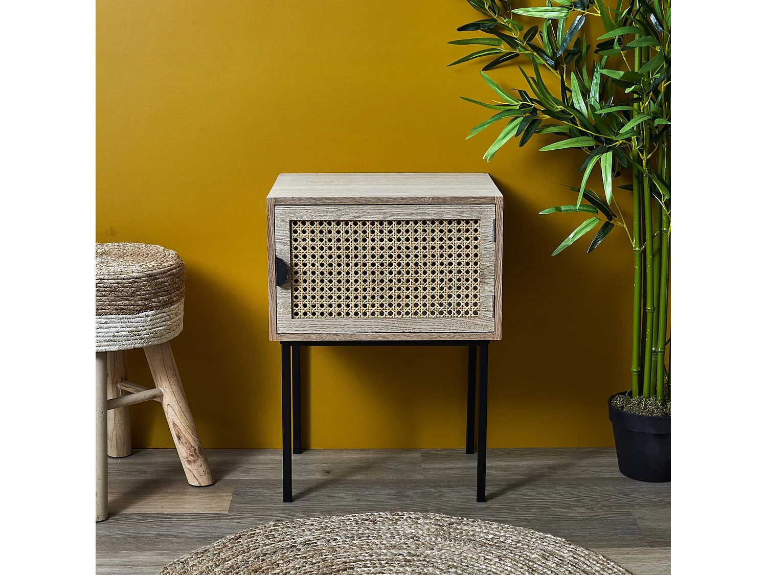 Table de chevet 1 tiroir en bois collection CANNAGE coloris marron