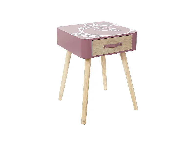Table de chevet 1 tiroir en bois MONSIEUR MADAME série MME PRINCESSE rose