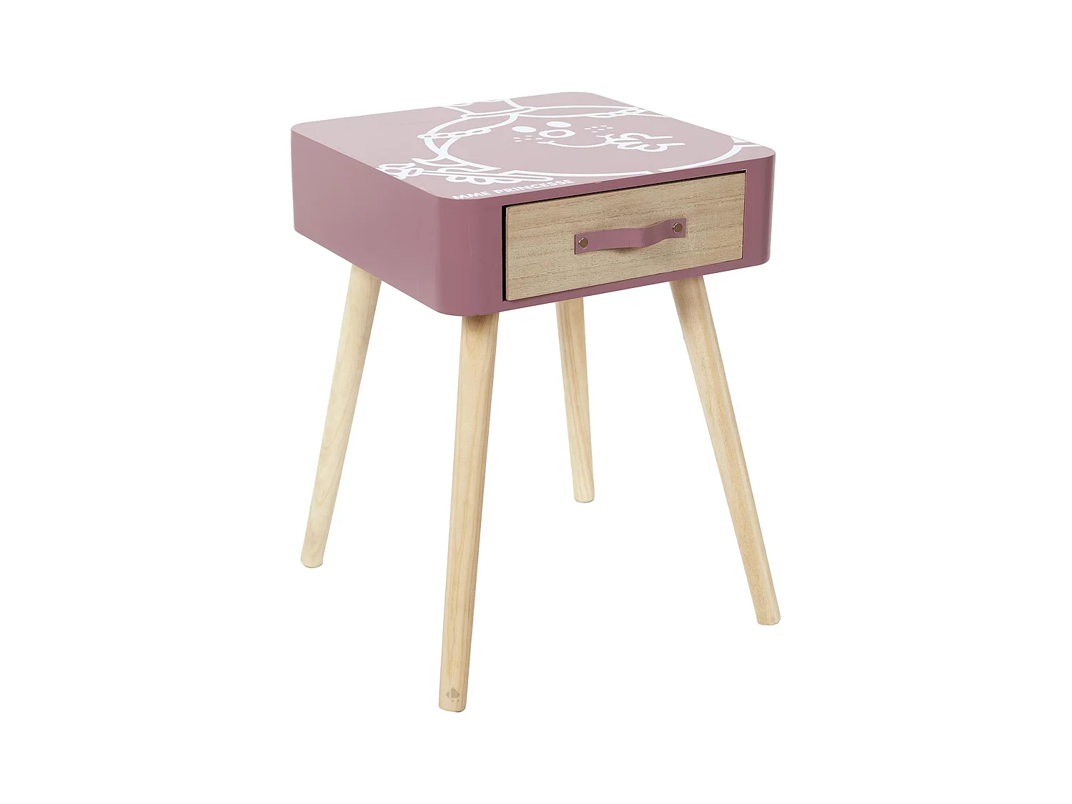Table de chevet 1 tiroir en bois MONSIEUR MADAME série MME PRINCESSE rose